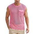 thumbnail image 3 of Fengqque Men's Fishnet Sheer Mesh See Through Round Neck Sleeveless Party Club Tank Top with Pocket Pink XL(XL), 3 of 6