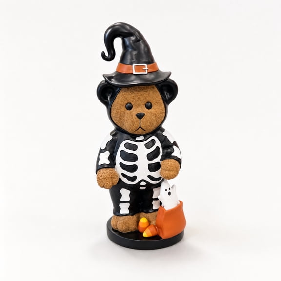 Halloween Decor 10 Inch Skeleton Bear Figurine Witch Hat Decor Spooky Halloween Decorations for Home Party Display Holiday Accent Statue 1 Pack