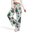 thumbnail image 2 of Women's Fashion Casual Loose Printed Wide-Leg Sports Pants with Christmas Print, Comfortable Home and Outdoor Wear, Elastic Waist with Drawstring for Easy Fit, Beige, 2XL, 2 of 7