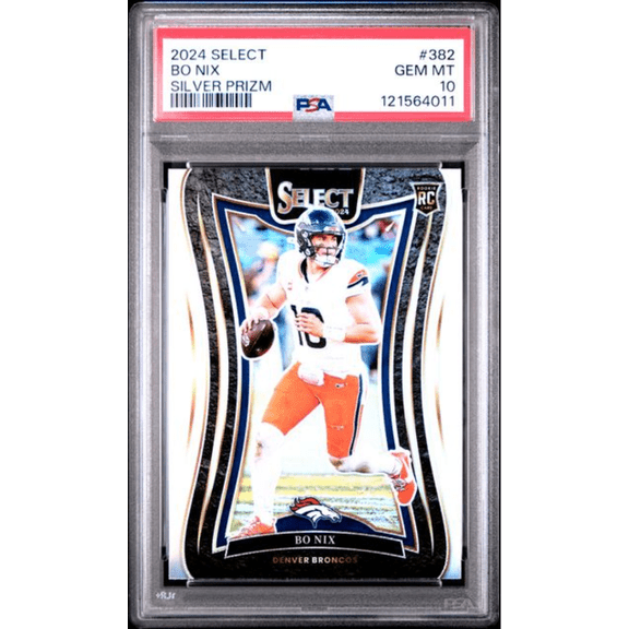 Graded 2024 Panini Select Bo Nix #382 Silver Prizm Rookie RC Football Card PSA 10 Gem Mint