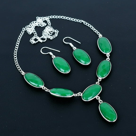 Green Chalcedony Gemstone Handmade Gift 925 Sterling Silver Jewelry Set VJ 1058