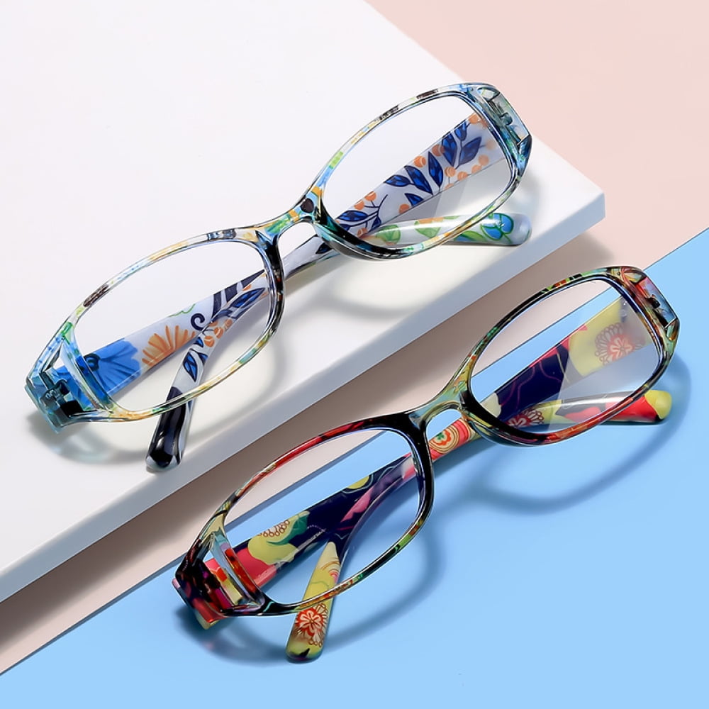 4 Pairs of Women Small Rectangular Anti-blue Light Reading Glasses 1.50 Blue Printed Ultra-light Readers +1.50 Strength