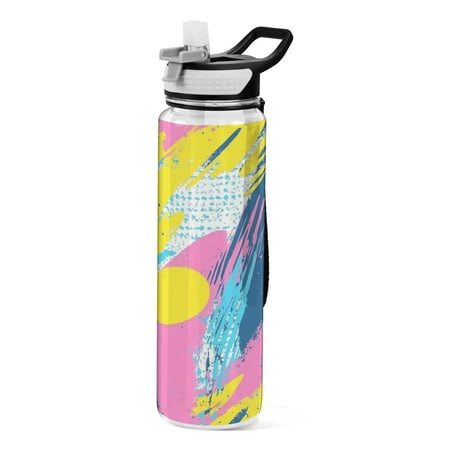 

32oz Transparent Sports Water Bottle with Straw BPA Free Tritan for Kids Adults Outdoor School Gym Fitness Colorful Brush