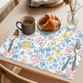thumbnail image 3 of Pink Blue Yellow Flowers Placemats Set of 6 Watercolor Botanical Floral Place Mats Indoor Wipeable Table Mats Washable Cloth Dining Table Placemats for Kitchen Holiday Party Home Decor 13x19 Inch, 3 of 9