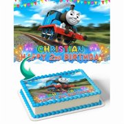 SugarMeLicious Thomas the Train Cake Image Topper, Personalized 1/4 Sheet Birthday Cake Banner Featuring Thomas and Friends, Edible Cake Decoration for Kids Birthday Parties and Train Lovers