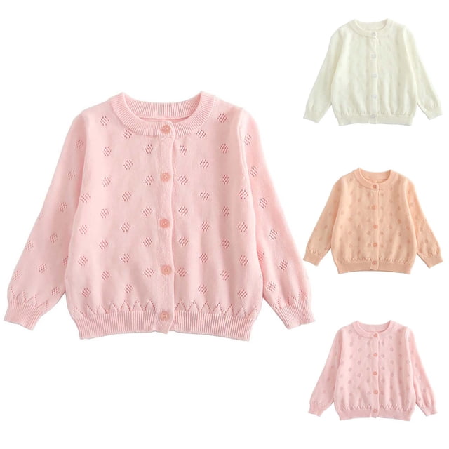 Toddler Girls Cardigan Sweaters Long Sleeve Cable Knit Button Front Fall and Winter Knitted Cardigan Jacket 18M-6Y White