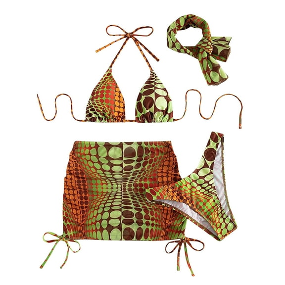 Herrnalise Womens Swimsuits Two Piece Lace Up Sexy Solid and Printed Swimwear Bikini Split Set Green