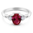 thumbnail image 2 of Gem Stone King 925 Sterling Silver Red Created Ruby and White Zirconia 3-Stone Rings for Women (1.56 Cttw, Gemstone July Birthstone, Oval 8X6MM, Available in Size 5, 6, 7, 8, 9), 2 of 4