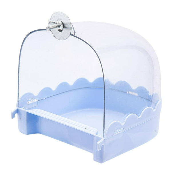 Baño para pájaros, bañera para loros, bandeja de comida, jaula colgante para pájaros, caja de ducha para pájaros, bañera para pájaros, loros, pájaros azul