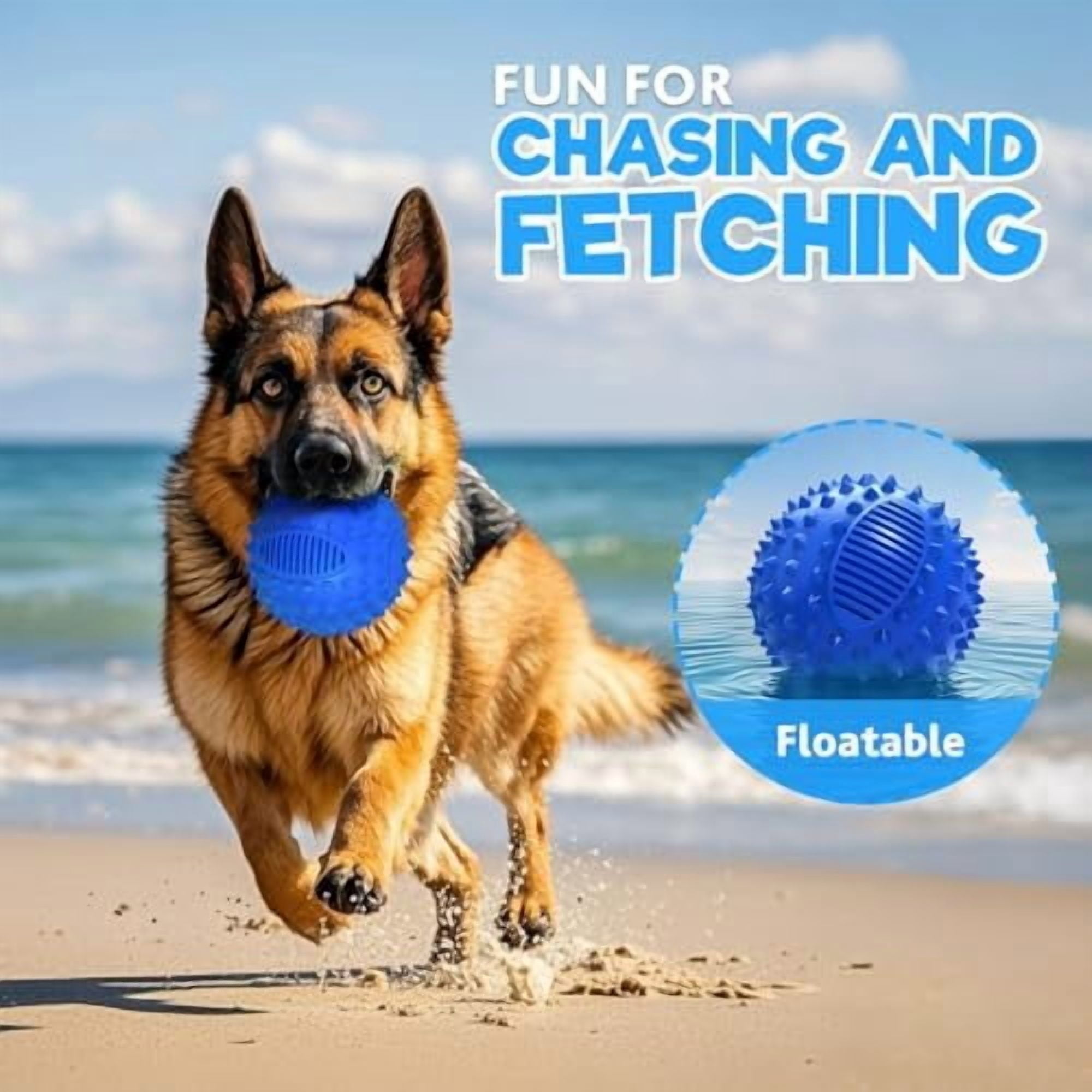 3" Squeaky Dog Balls for Aggressive Chewers, Durable Interactive Spiky Ball for Teething, Indestructible Rubber Dog Chew Toys, Tough Pet Toys for Small, Medium & Large Breeds Blue,3" (Small Dog)