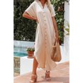 thumbnail image 2 of Traje de protección solar para playa, Bikini suelto para mujer, cubierta de manga corta, dobladillo largo, ropa para el sol, albaricoque M, 2 of 6