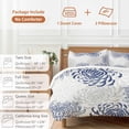 thumbnail image 6 of 3 Piece Blue White Duvet Cover Set Full Size,Microfiber Comforter/Quilt Cover with Corner Ties and 2 Pillowcases,Abstract Grey Chrysanthemum Flower Floral All Season Soft Bedding with Zipper Closure, 6 of 8