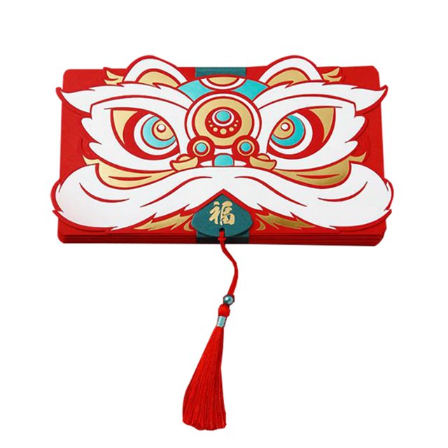 Paquete rojo plegable de tigre, sobres rojos de Año Nuevo chino, bolsillos de dinero de la suerte con colgante de borla XBTCLXEBCO Sobre rojo plegable creativo de tigre, diseño único de varias tarjetas, impresión de bendiciones