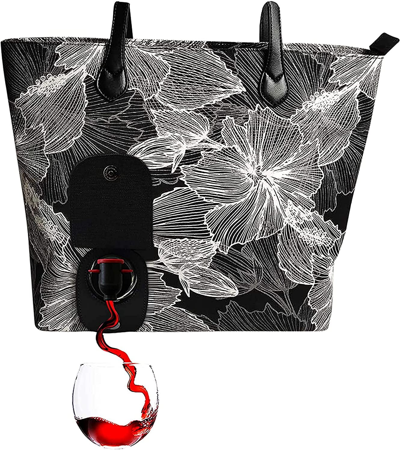 PortoVino Wine Tote - Fashionable Handbag With Hidden Insulated Compartment Holds 2 Bottles Of Wine! Black