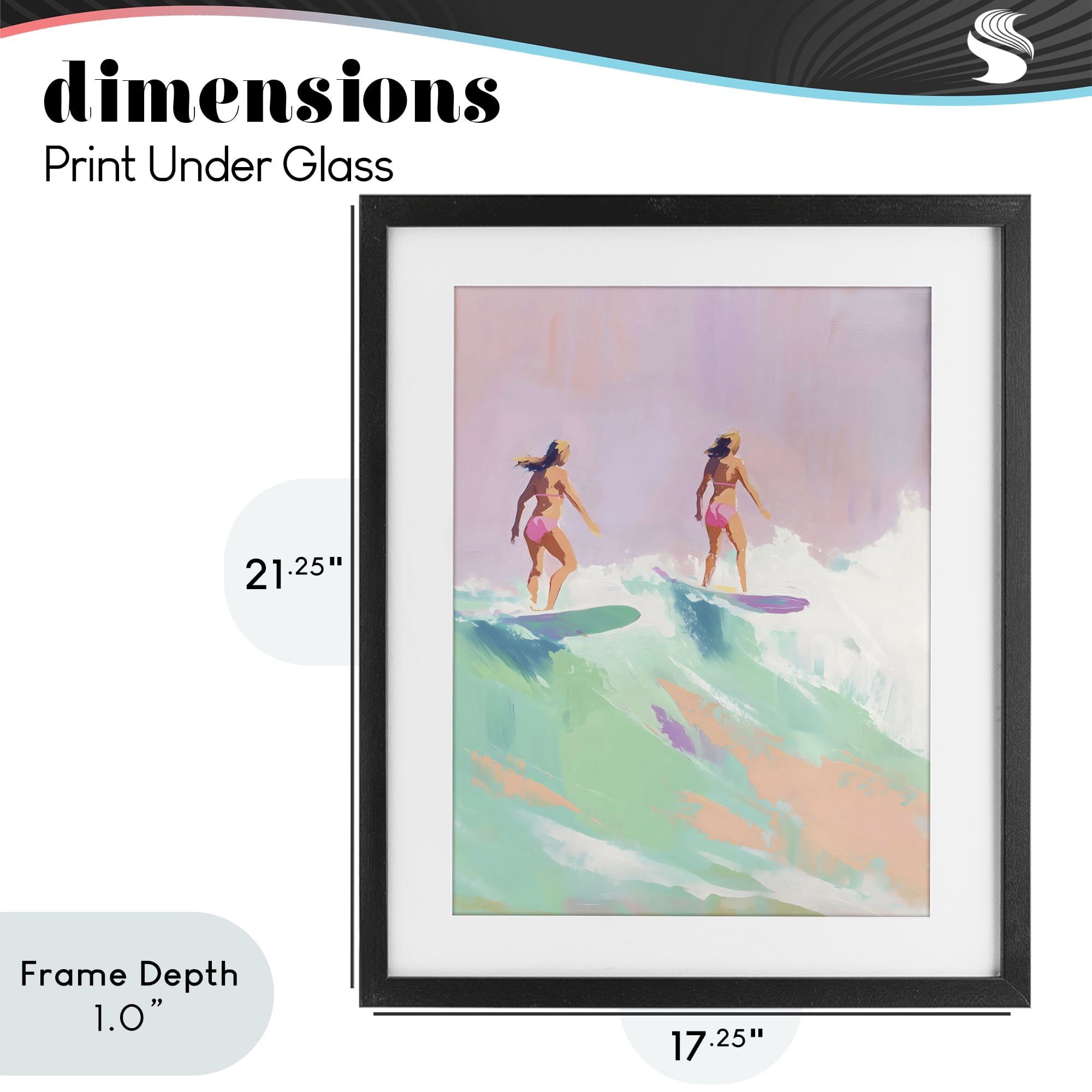Stupell Industries Two Surfing Girls on Wave Black Framed Print Under Glass, design by The Prints Vibe