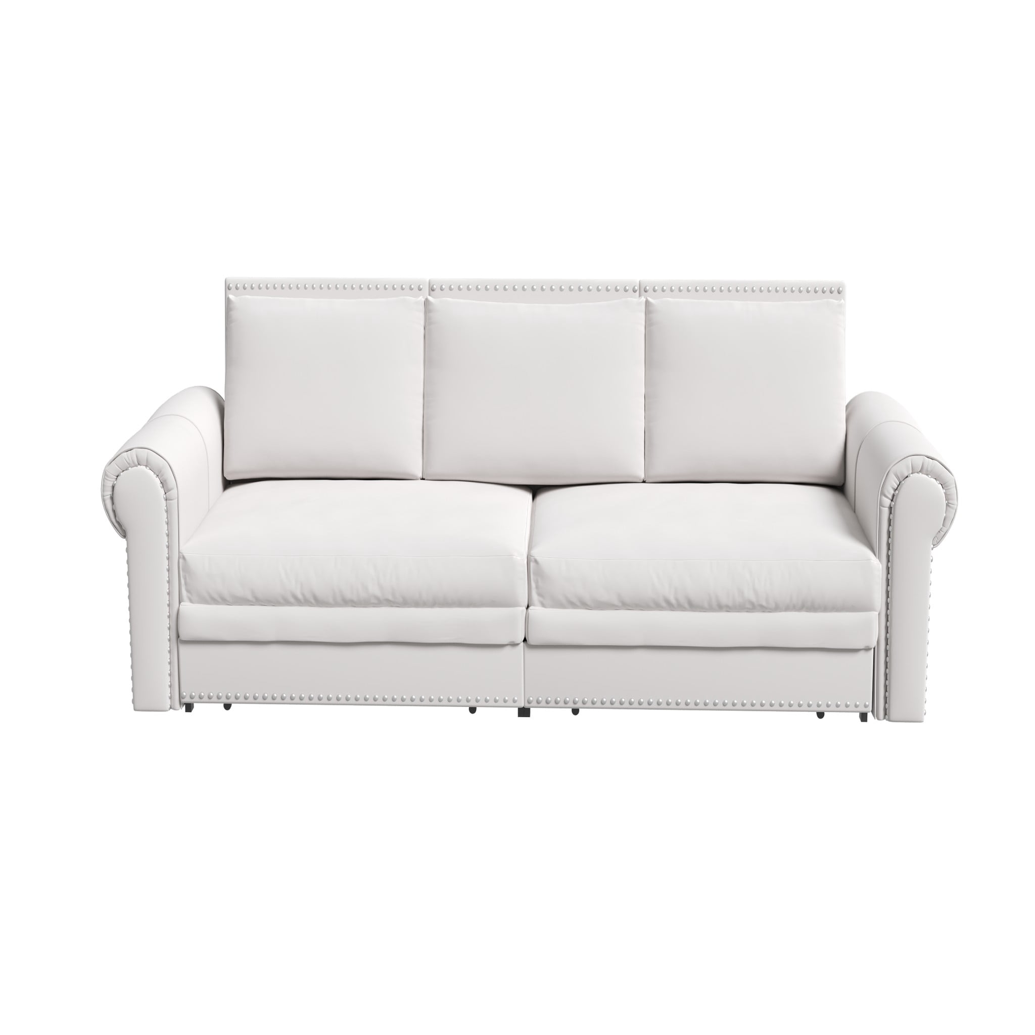 3-in-1 Convertible Velvet Sofa Bed, King Size Pull Out Sleeper Couch, White