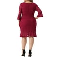 thumbnail image 3 of Agnes Orinda Women's Plus Size Engagement V Neck Fla Sleeve Ruffle Hem Lace Cocktail Bodycon Dress 1X Burgundy, 3 of 6