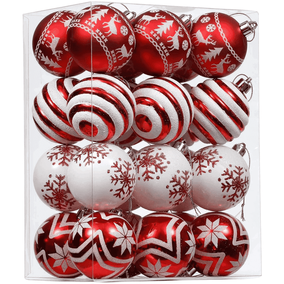 Valery Madelyn 24ct 2.36" Christmas Ball Ornaments, Red White Shatterproof Ornaments for Christmas Party Decor