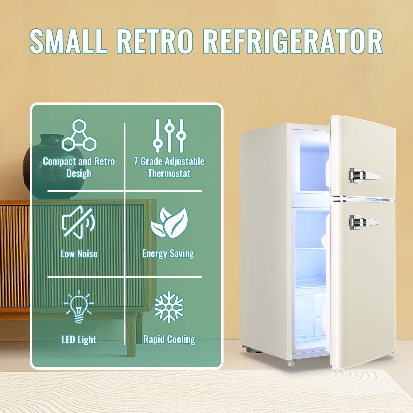 TACOOL Refrigerator with Top Freezer 3.5Cu.ft Two Door Small Mini Fridge with Extra Drink Space for Home Office Dorm White