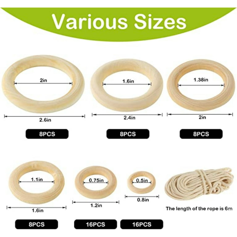 SUTENG 64 PCS 6 Sizes Natural Wood Rings, Smooth Unfinished Wood Rings for  Crafts, Rings Rings and Connectors for Jewelry Making 