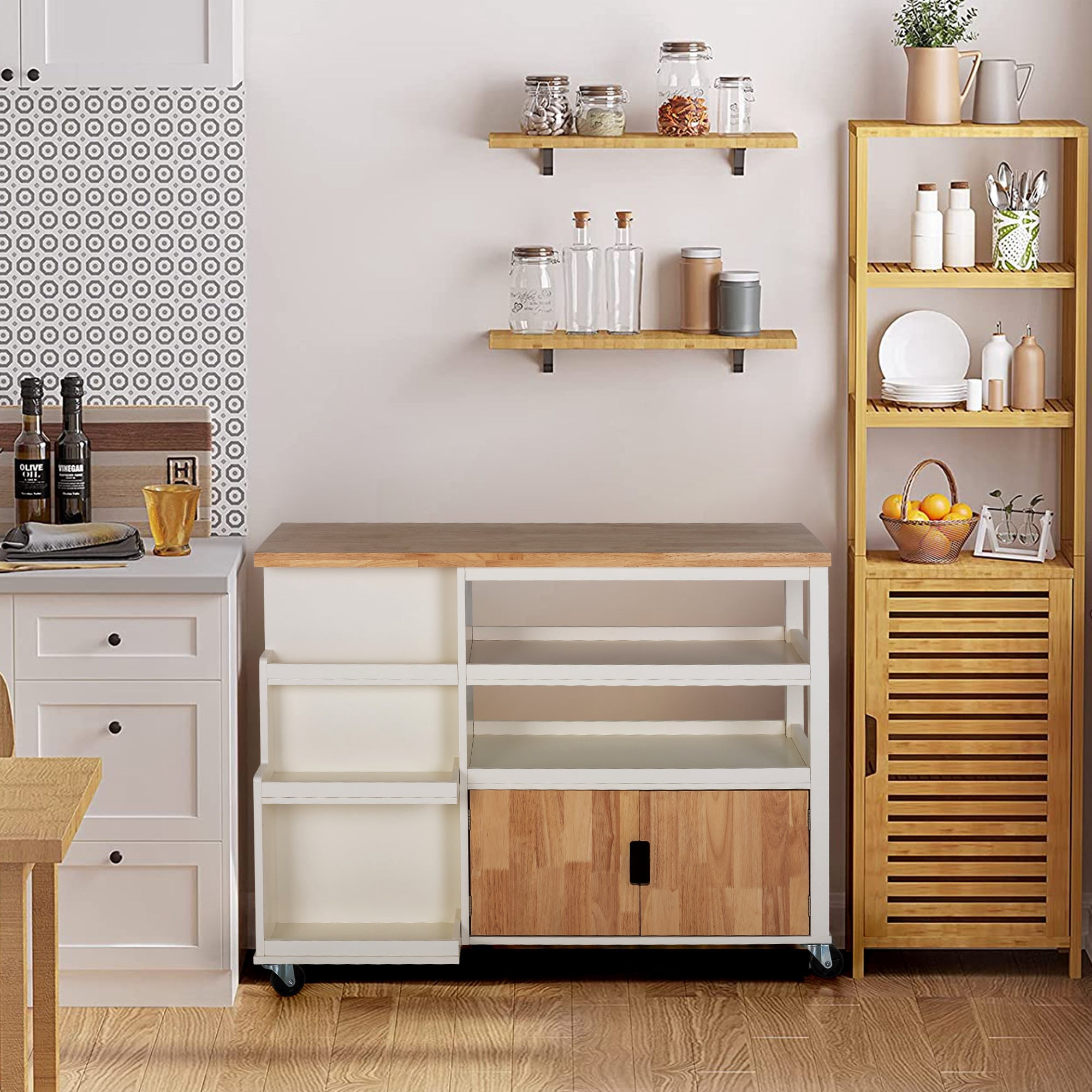 Sophia&William Kitchen Island Kitchen Cart on Wheels with Storage Drawer and Cabient-White