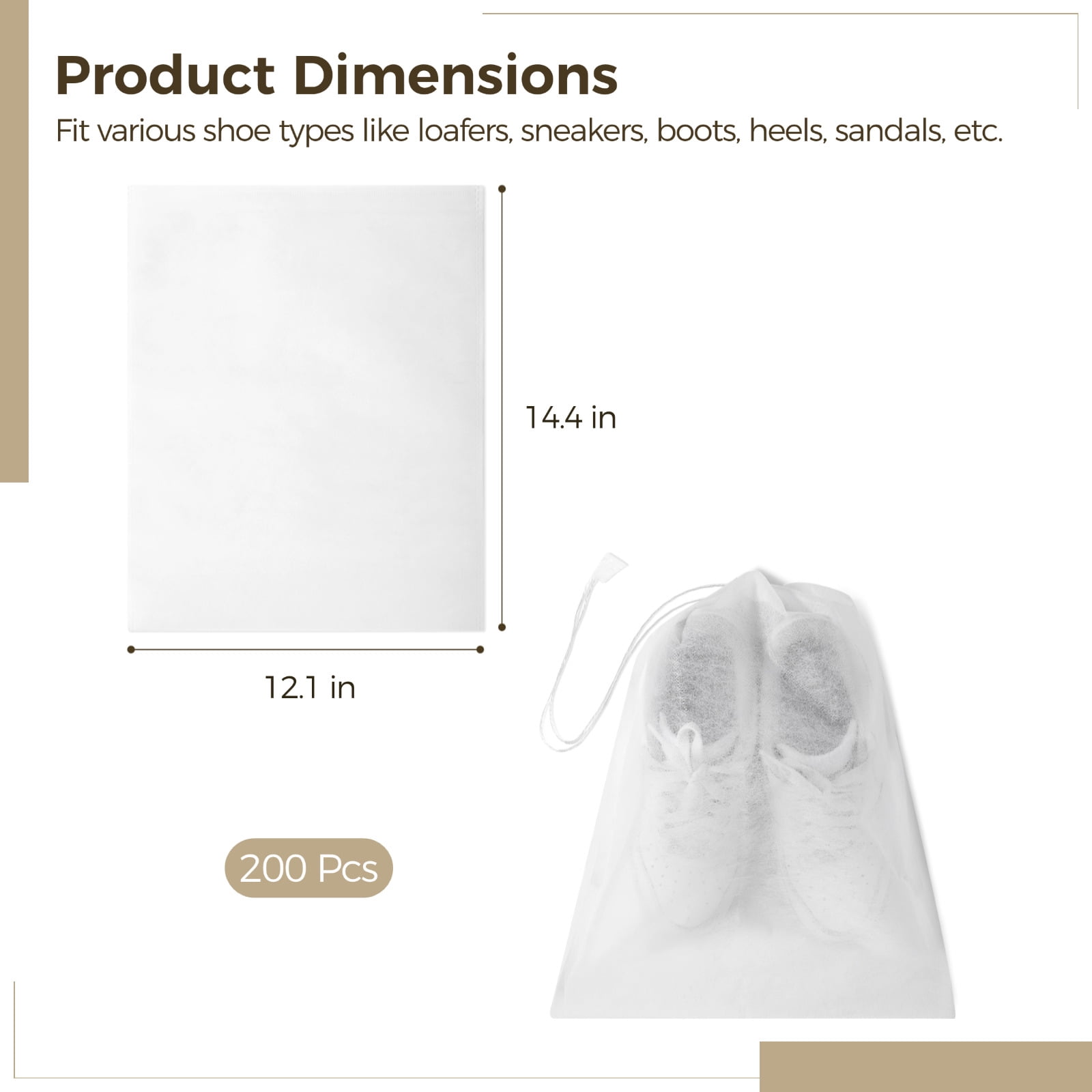 200 Pcs Travel Shoe Bags, 12.1×14.4in Dustproof Drawstring Shoe Storage Bags, Breathable Non-Woven Shoe Covers, Portable Shoe Pouches, Travel Storage Organizers for Purse, Boots