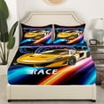 thumbnail image 3 of YST Boys Sports Car Full Sheets Yellow Race Car Bed Sheets Set,Racing Car Printed Flat Sheet Colorful Line Fitted Sheet Kids Girls Bedroom Decor,Microfiber 4 Piece, 3 of 5