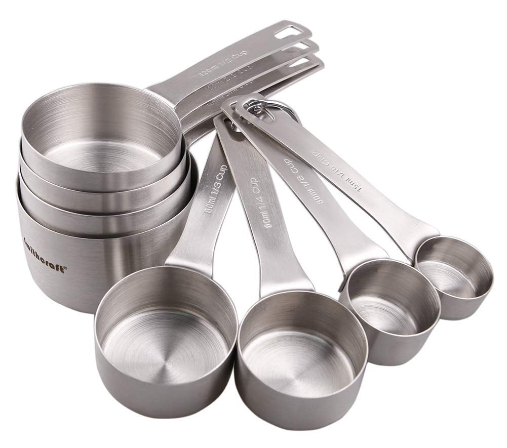 Measuring Cup Set Of 8  18/8 Stainless Steel Cups For Kitchen & Baking Heavy Duty Metric Measure With 2/3 3/4 Meaure