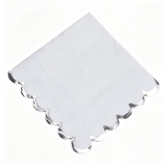 Scalloped White Paper Napkins 60 Pcs Silver Foil for Party 10 Inch