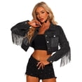 thumbnail image 1 of Chaqueta Vaquera Corta para Mujer con Borlas Botones de Manga Larga Abrigo Vaquero Informal Negro L, 1 of 6