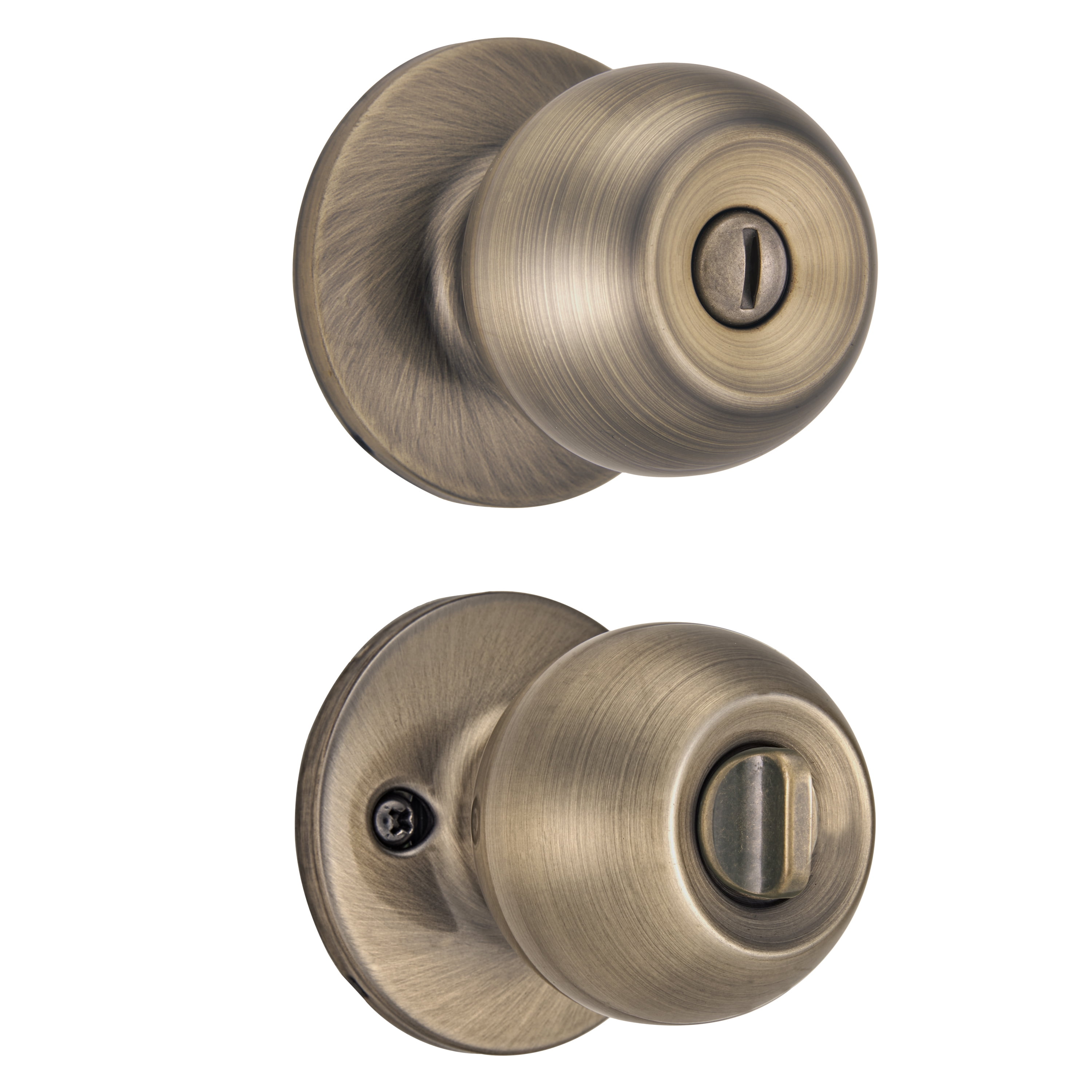 (2 pack) Brinks Interior Locking Privacy Classic Ball Style Doorknob, Antique Brass Finish