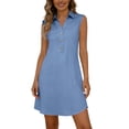 thumbnail image 5 of fheaev Summer Dresses for Women Button-Down Collar Sleeveless A Line Beach Vacation Sun Dress S-2XL, 5 of 9