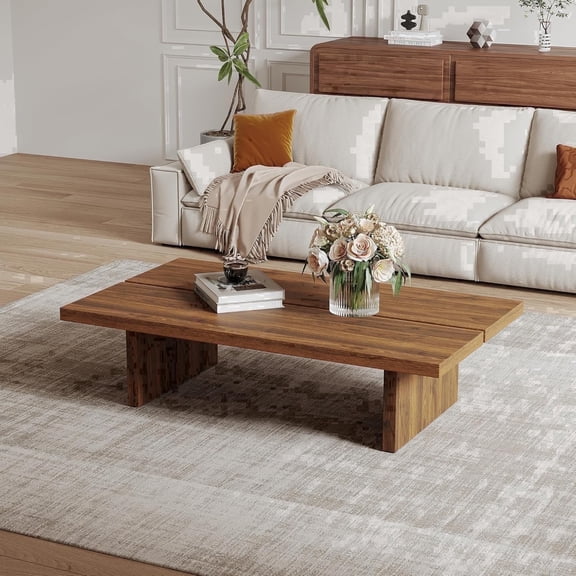 FHKJ 47 Inch Rectangular Wood Coffee Table, Modern Farmhouse Coffee Table for Living Room, Brown Minimalist Center Table