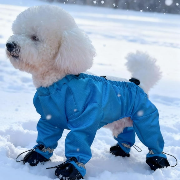 Aihuaihua Waterproof Dog Shoes, Adjustable Suspender Boots for Winter Snow Rain Hiking Walking, Anti-Dirty Pants With Reflective Paw Protector for Small Medium Dogs Blue