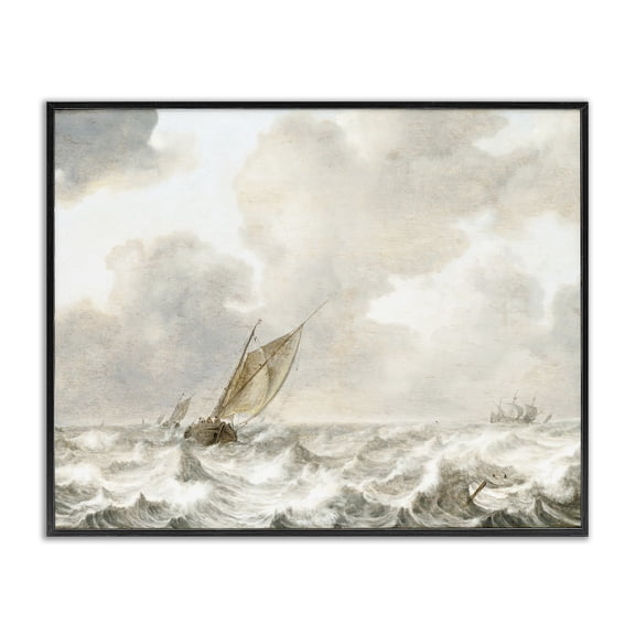Stupell Industries Coastal Vintage Stormy Seas Black Framed Giclee Art, 14 x 11, by Leah Straatsma