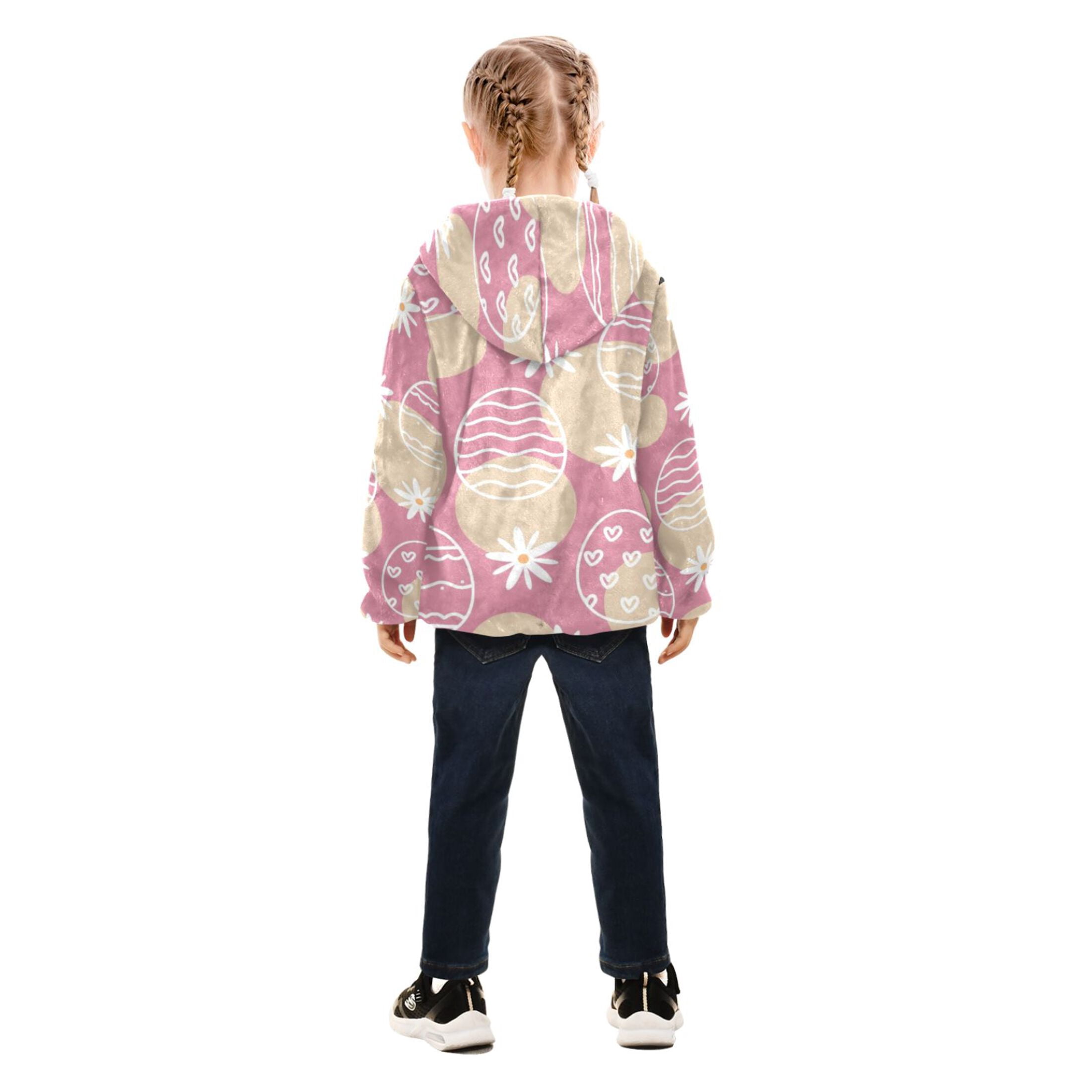 BZSMCE Double-Sided Sherpa Fleece Hooded Zipper Jacket Pink Pastel Easter Whimsy Print Warm Outerwear