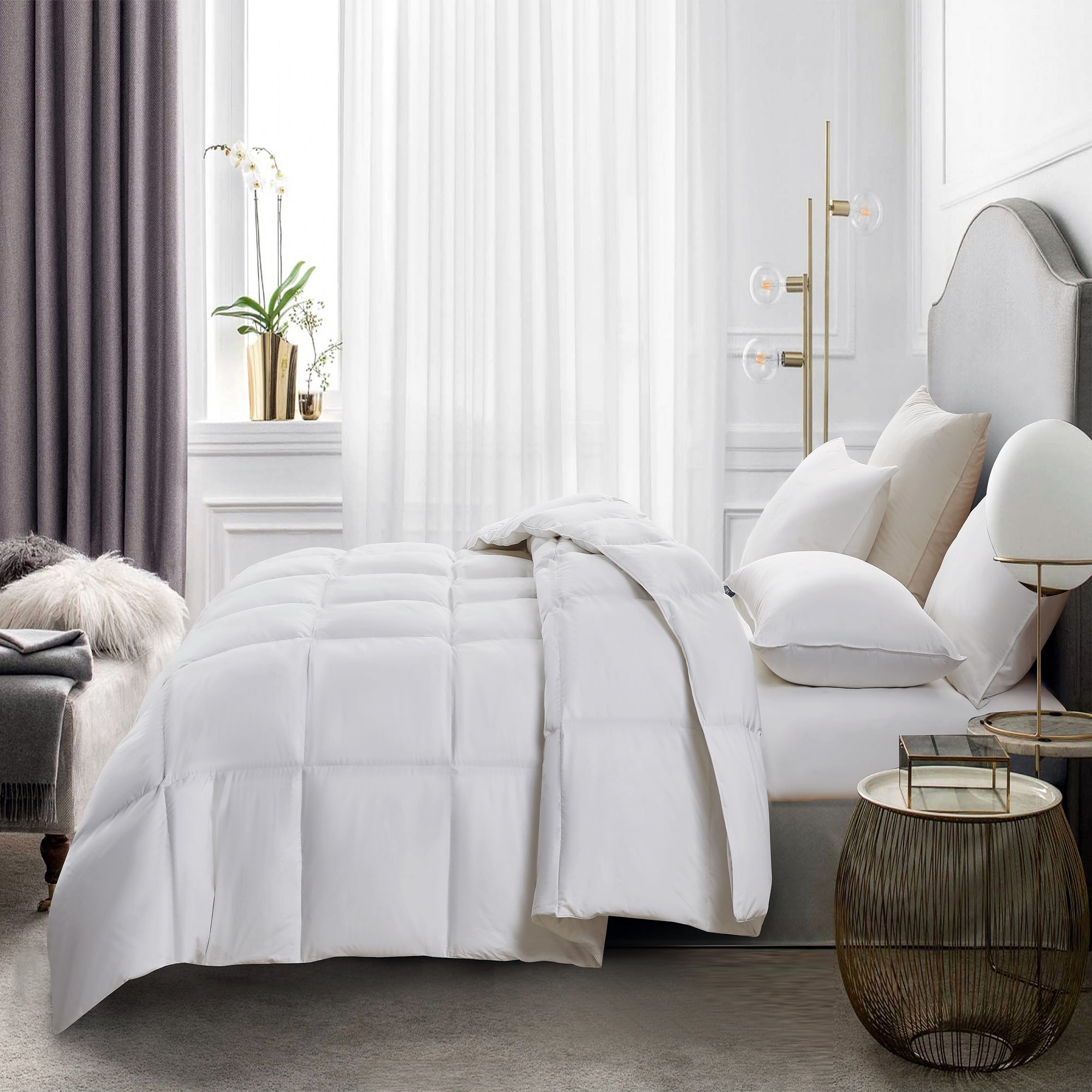 Serta 100% Cotton Summer Lightweight Warmth，90% Goose Down Fiber Comforter, Fluffy Duvet Insert with Corner loops, 233 Thread Count, Hotel Luxury Ultra Soft, 68x90 inches Twin Size