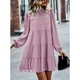 thumbnail image 4 of BeautyIn Robe Mini Poupée à Manches Longues Bordure à Volants Col Haut Superposé Décontractée Ample Robe Ligne A Tempérament, 4 of 6