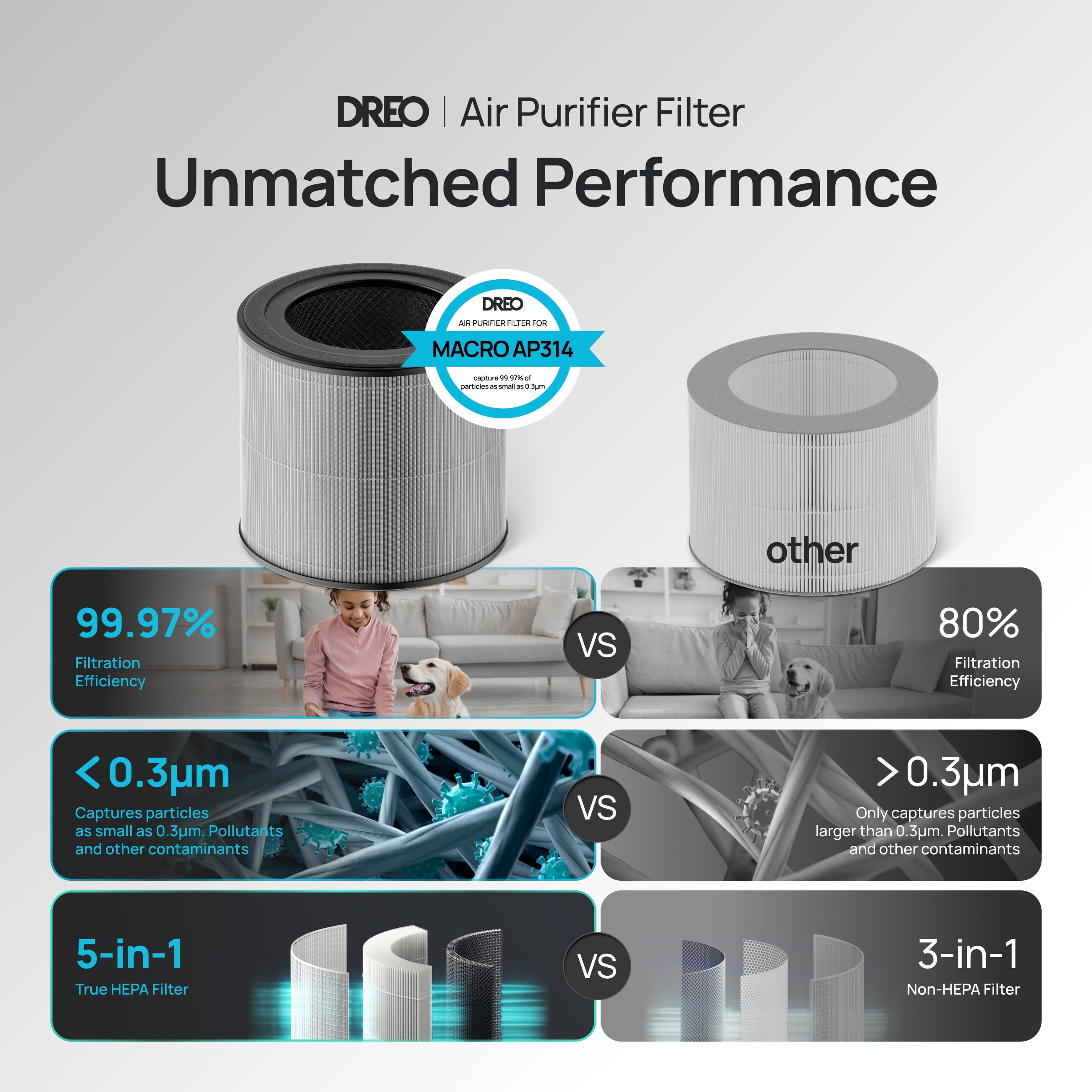 DREO HEPA Air Filters DR-HAP004 Dust Removal (DR-HPA024) 1 Pack 7.32 Inch