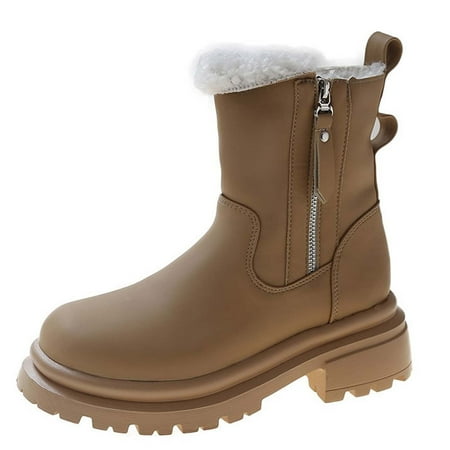 

Winter Boots For Women Platform Boots Women s Winter Plush Boots Chunky Heel Middle-Heels Round-Toe Side Zipper Boots Yellow