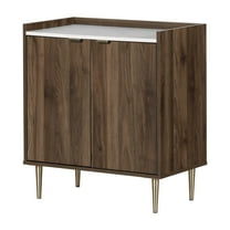 South Shore Hype, Mid-century Glam Kitchen 2-Door Storage Cabinet, Natural Walnut and Faux Carrara Marble