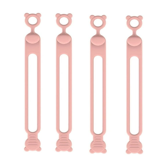 Mupvlun Multipurpose Data Cable Organizer - Pack of 4 Reusable Cable Management Organizers, Elastic Cord Silicone Cable Ties for Bundling and Fastening Cables Pink