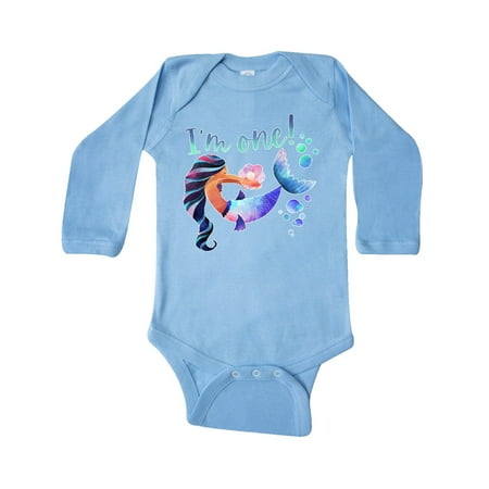 

Inktastic I m One! 1st Birthday Pink and Blue Mermaid Gift Baby Boy or Baby Girl Long Sleeve Bodysuit