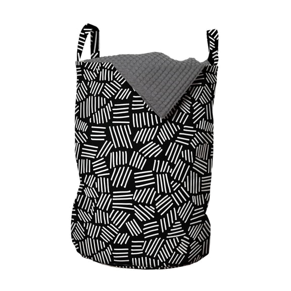 Abstract Laundry Bag, Stripes Dashes Randomly Scattered Simplicity Irregular Strokes Brush, Basket with Handles Drawstring Closure for Laundromats, 13" x 19", Charcoal Grey and White, by Ambesonne