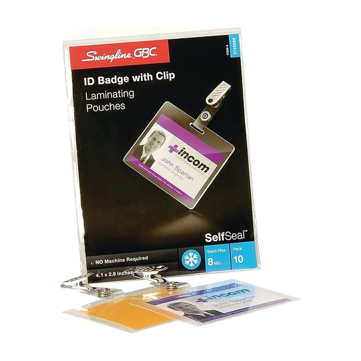 GBC, GBC3745686, Self-Sealing ID Badge Laminating Pouches, 10 / Pack, Clear