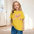 thumbnail image 2 of Miluxas Summer Tops for Girls Bow Graphic Crew Neck Short Sleeve Shirt Casual Loose Fit Workout Blouse Tee Yellow 13 Years, 2 of 8