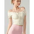thumbnail image 4 of Women'S Cold Shoulder Summer Halter Top Short Sleeve Off the Shoulder Rib Knit Crop Top Tee Shirt White M, 4 of 6