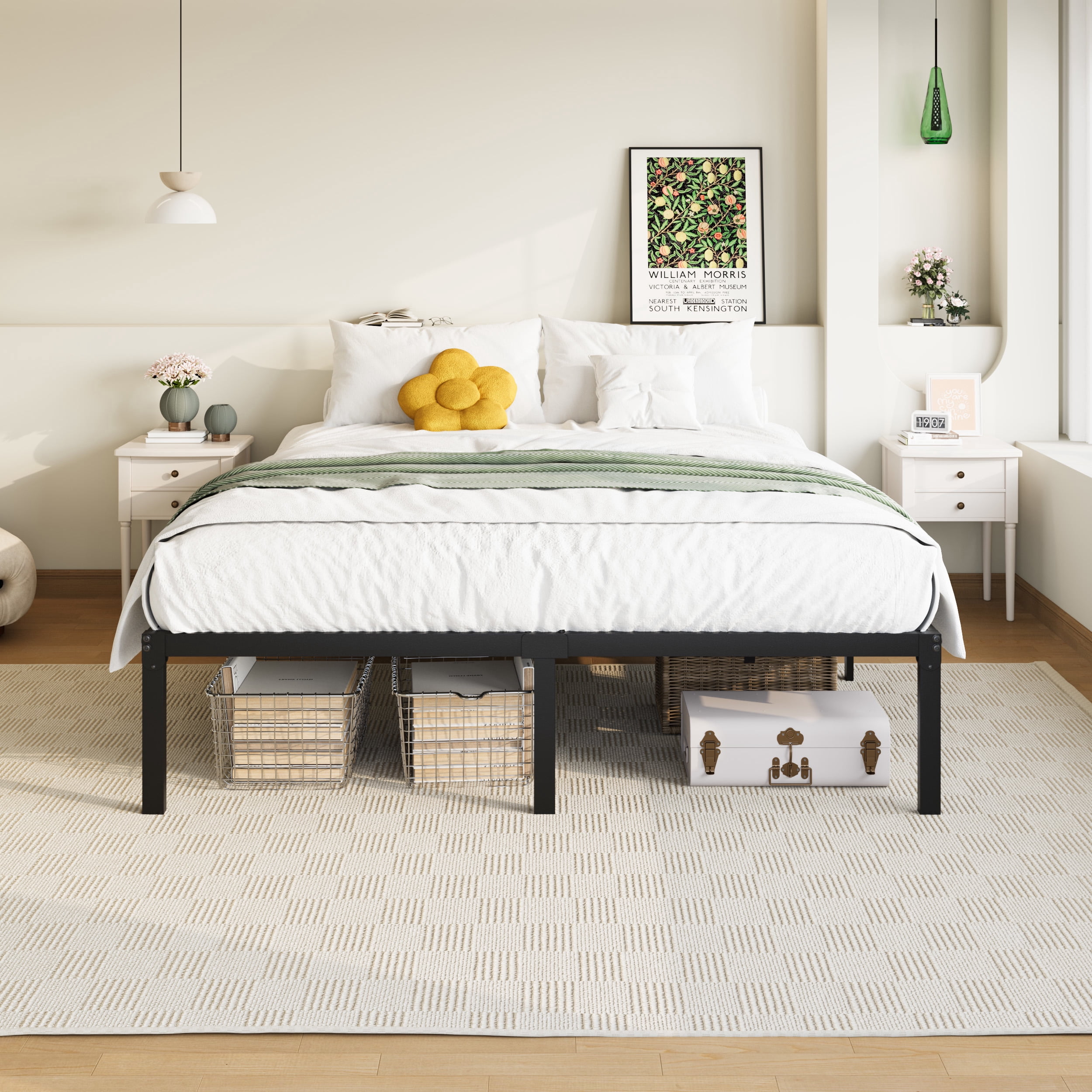 Allewie Queen Bed Frame, 14 inch Metal Platform Beds with Storage Space, No Box Spring Needed and Easy Assembly, Black