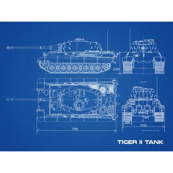 Tiger II Panzerkampfwagen Heavy Tank Blueprint Plan Extra Large XL Wall Art Poster Print