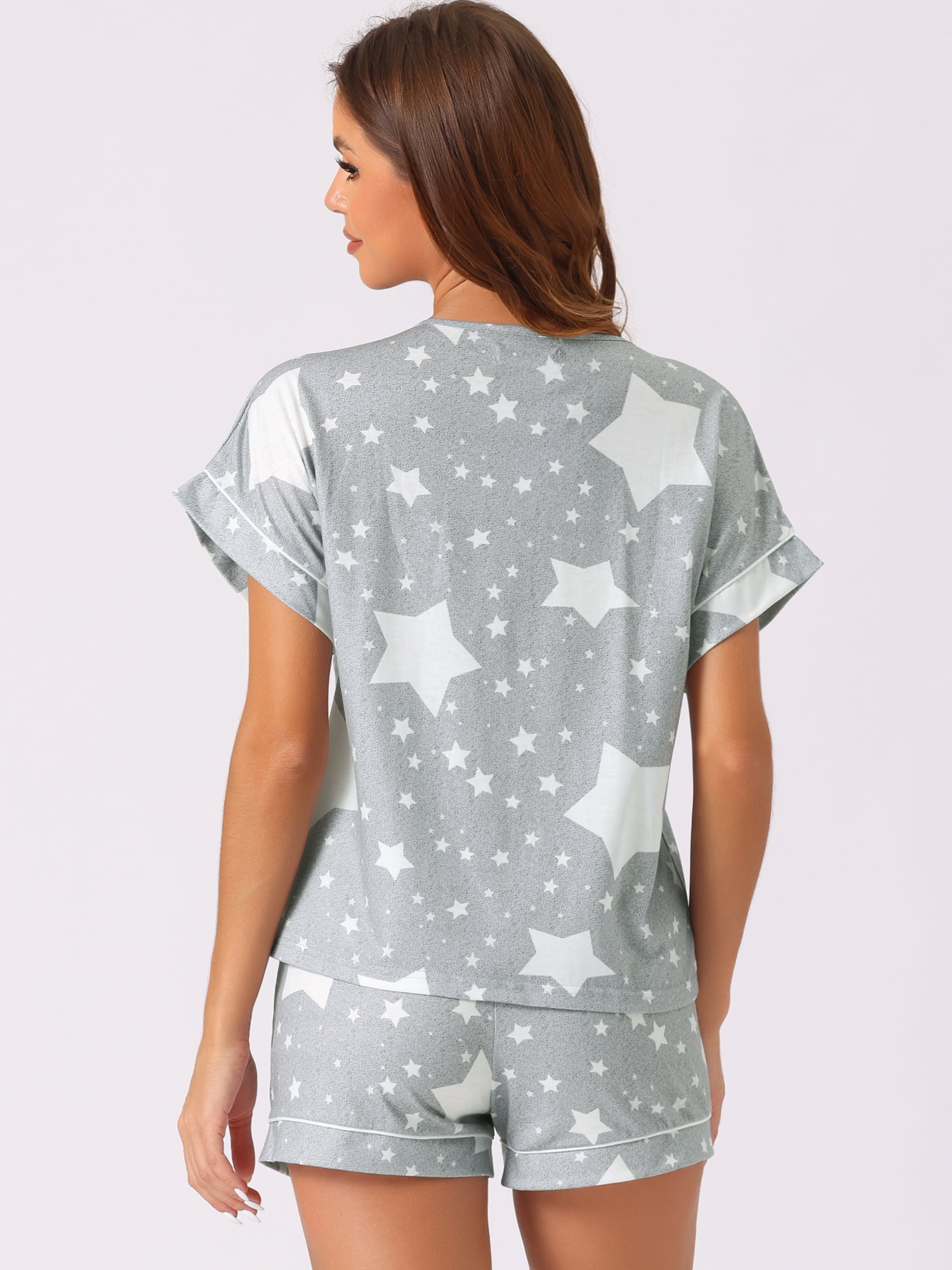 DARING DIVA Women's Button Down Short Sleeve Bridesmaid Soft Modal Pajama Set XS Gray Star